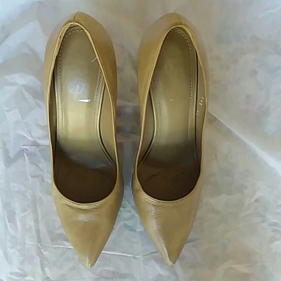 Vtg YSL Platform Pumps 9.5 taupe leather Italy Yves St Laurent Rive Gauche - Picture 2 of 12